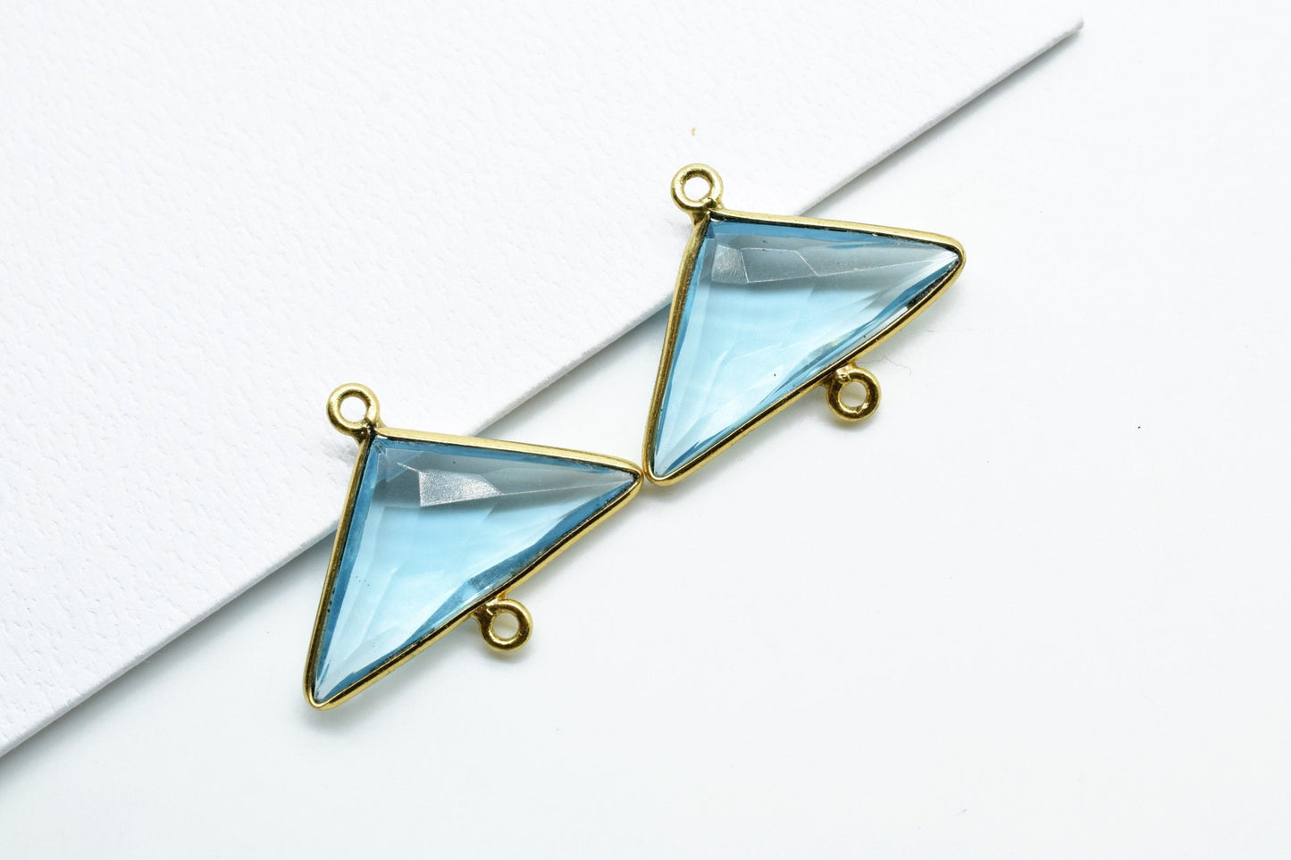 Sky Topaz 12x25mm Triangle shape double bail charms,Sky Topaz Gold Plated bezel,jewelry making charm craft,Sky Topaz single bail connectors,