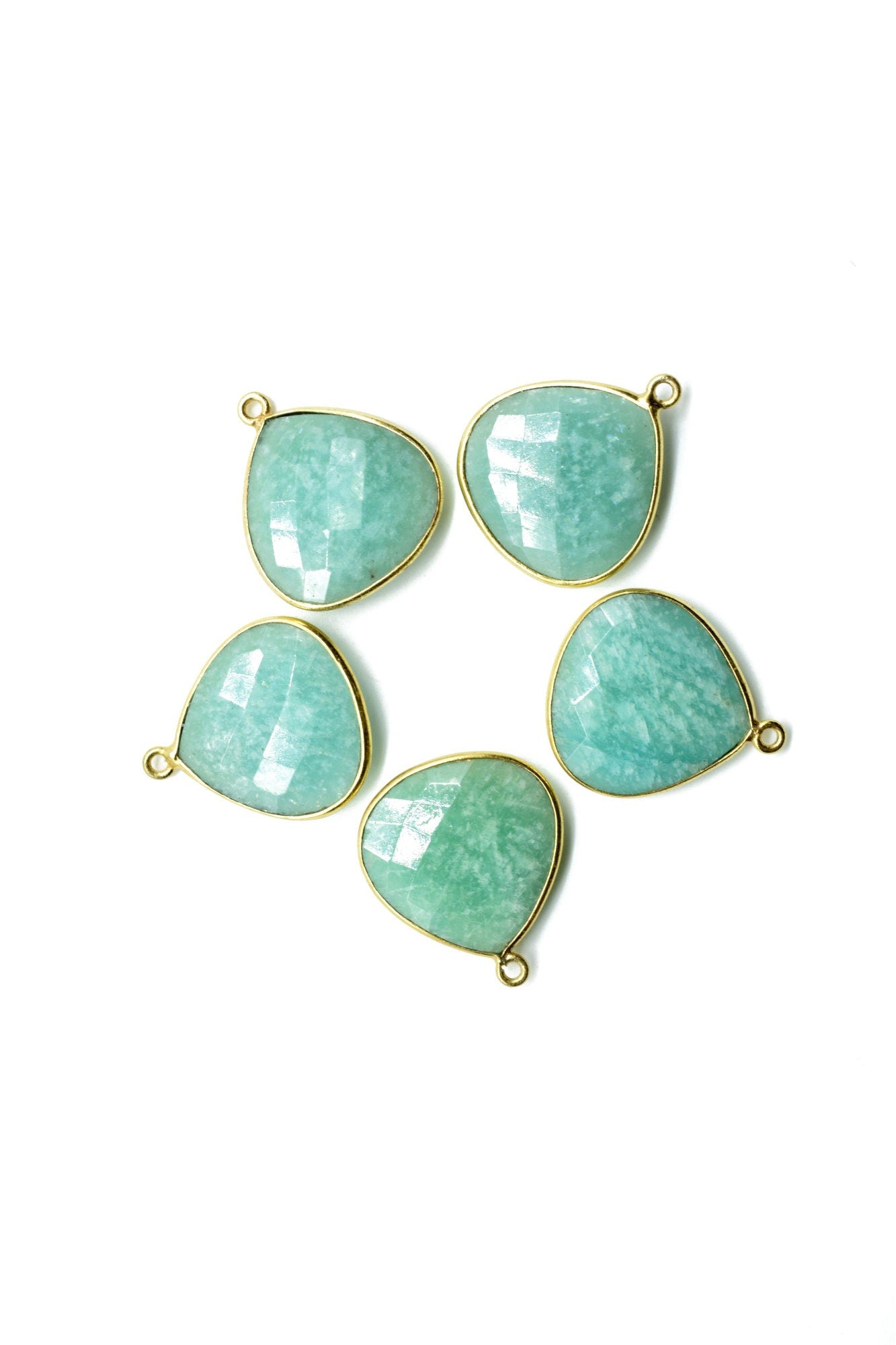Amazonite 20mm Heart Shape Charm,Natural Amazonite Connector Bezel ,Heart Shape,natural stone charm for necklace earring,Gold Bail Charms,