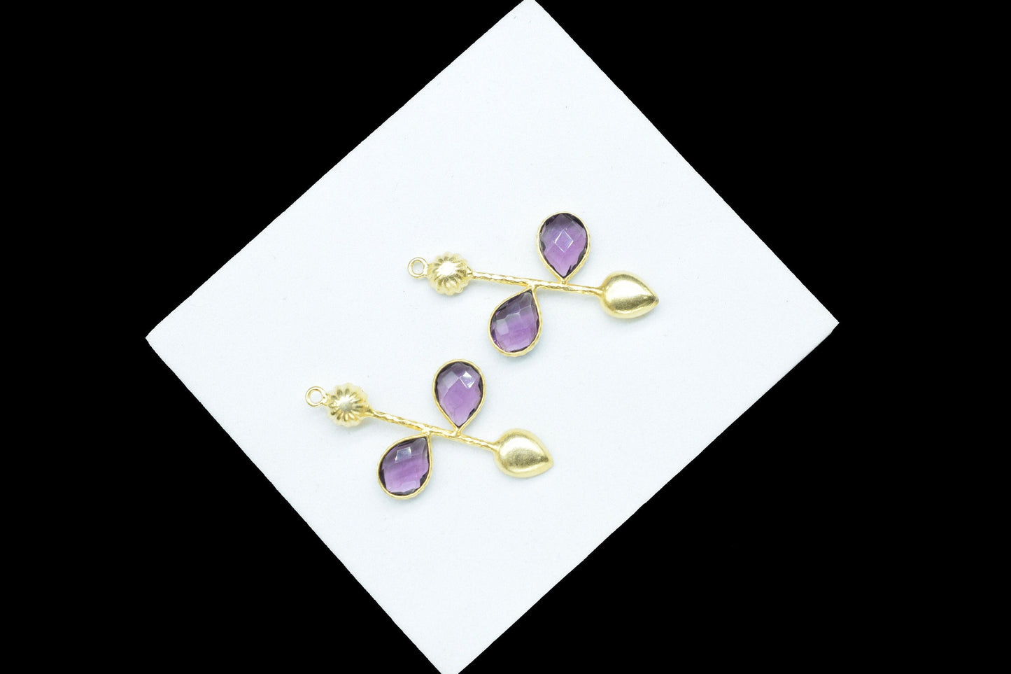 Amethyst  Teardrop Faceted Bezel Connector,purple Gemstone Jewelry,Jewellery Findings,Amethyst  Pendant Charms,Brass Frame Gemstone Jewelry