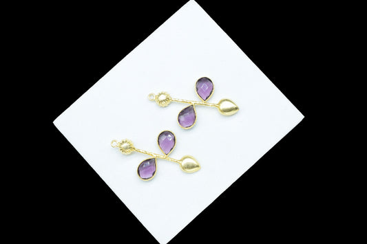 Amethyst  Teardrop Faceted Bezel Connector,purple Gemstone Jewelry,Jewellery Findings,Amethyst  Pendant Charms,Brass Frame Gemstone Jewelry