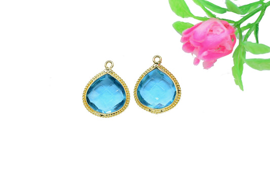Blue Topaz Faceted Gemstone 14mm Heart shape Connectors,Blue Topaz Gold Plated Bezel Jewellery Making Blue Topaz Single Bail PendantCharms,