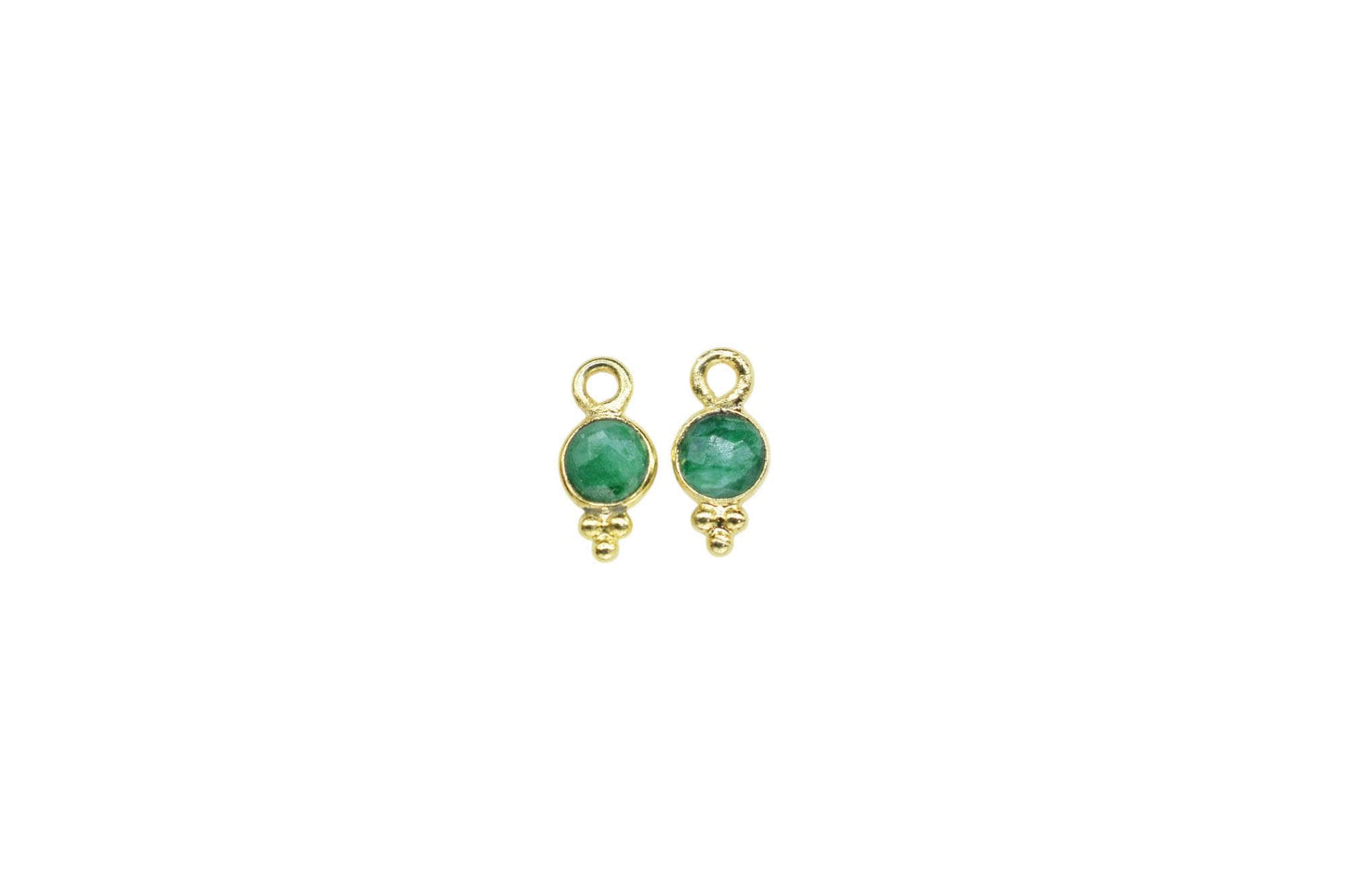 Natural Emerald Charms Connector/Handmade Jewelry/Gold Plated Connector/Tiny Pendant/Emerald Pendant/Round Shape Connector/Gemstone Charms