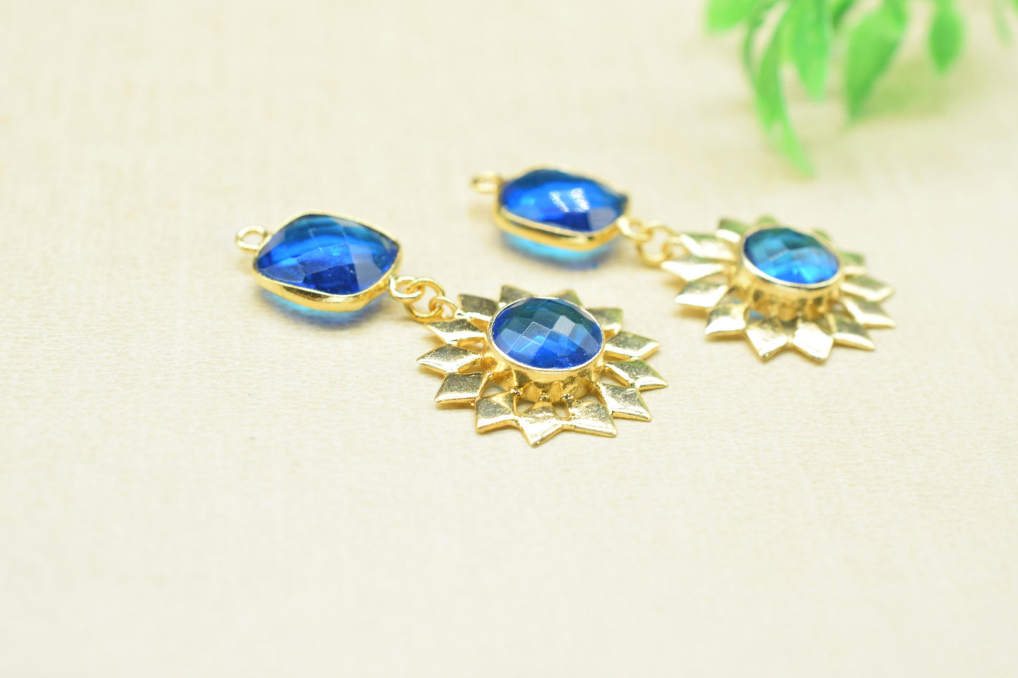 Blue Topaz Bezel Charms/Station Bezel Link Pendant/Prong Bezel Jewelry/Earring Connector/Handmade Jewelry/Blue Topaz Pendant/B'day Gift