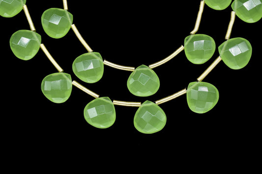 Prehnite Faceted Heart Shape Briolettes,Green Gemstone Heart Beads,Prehnite 9 inch strand,Jewelry Making Supplies,Prehnite Heart jewelry
