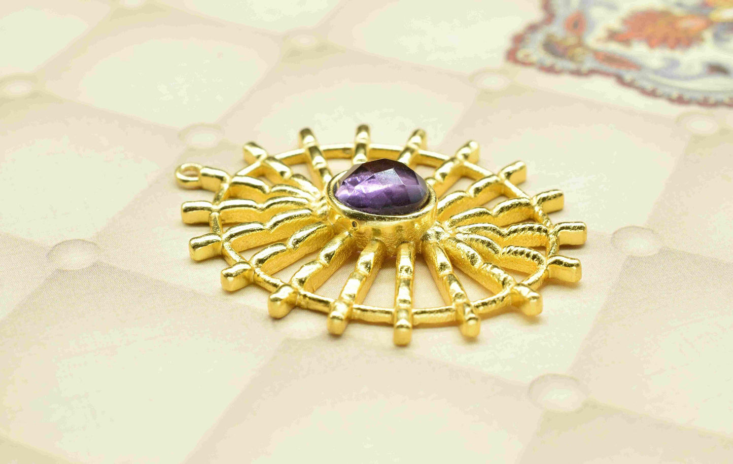 Amethyst Gemstone Component Single Bail Charm, Amethyst Connector Pendant,Finding Gold Plated Connectors ,Pendant Jewelry, Earring Component