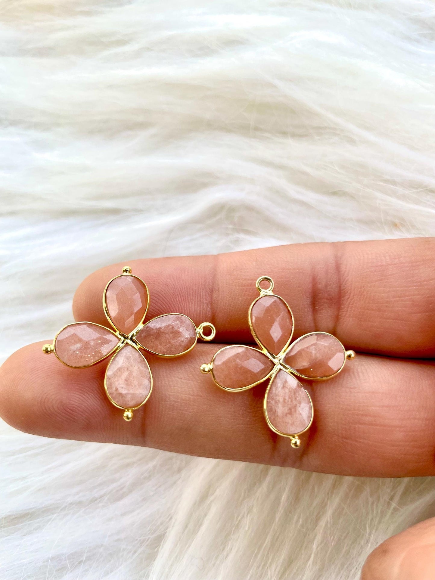 Peach Moonstone Teardrop Pendant,Natural Gemstone jewelry,Moonstone Bezel connector,Gemstone Bracelet Charm,Double Loop connector,Gifts,P122