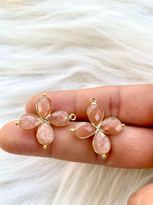 Peach Moonstone Teardrop Pendant,Natural Gemstone jewelry,Moonstone Bezel connector,Gemstone Bracelet Charm,Double Loop connector,Gifts,P122