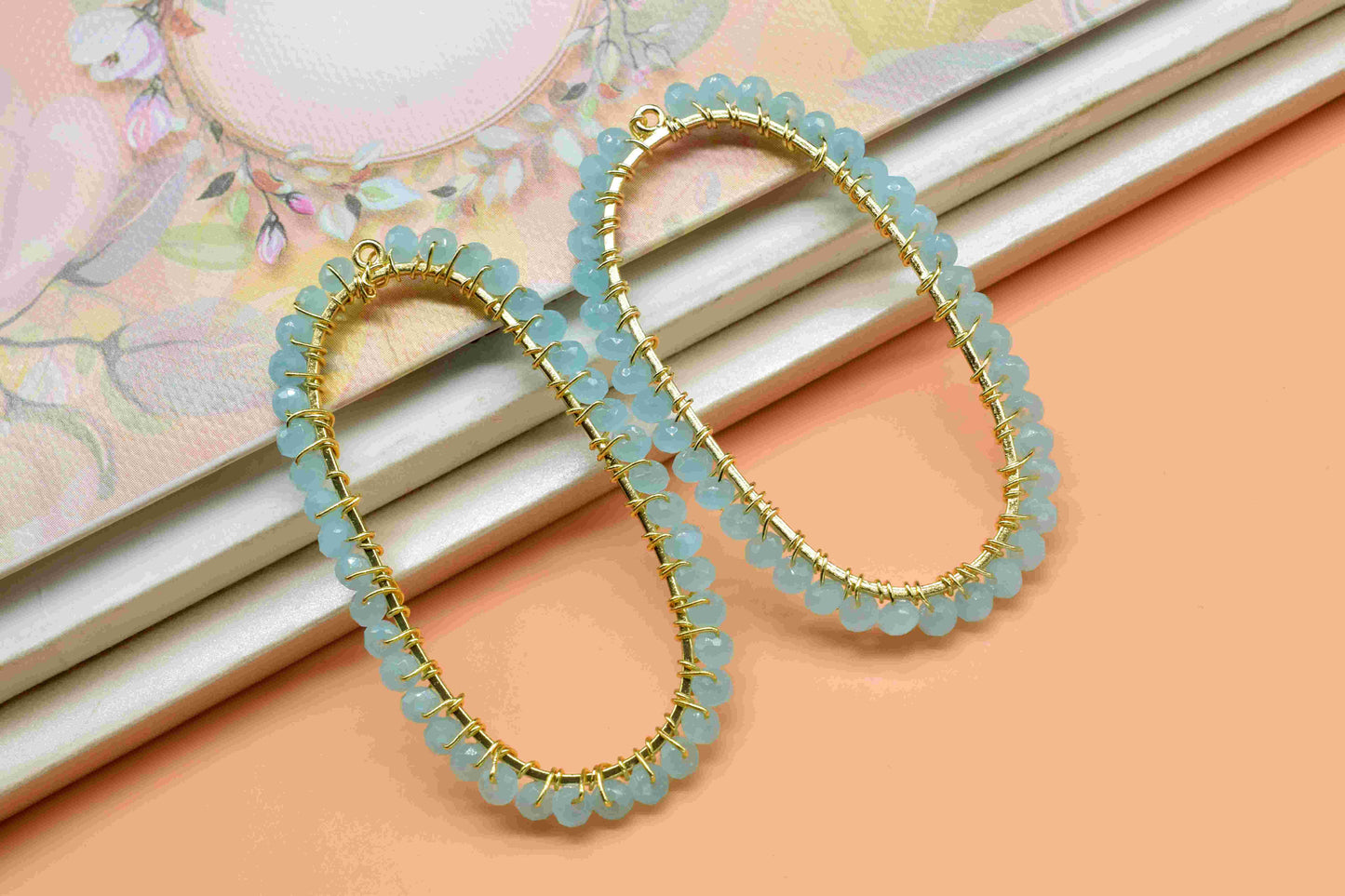 Aqua Chalcedony Wire Wrapped Connector, Oval Shape Pendant Component, Handmade Earring, Beaded Earring,Finding Component Aqua Quartz Jewelry