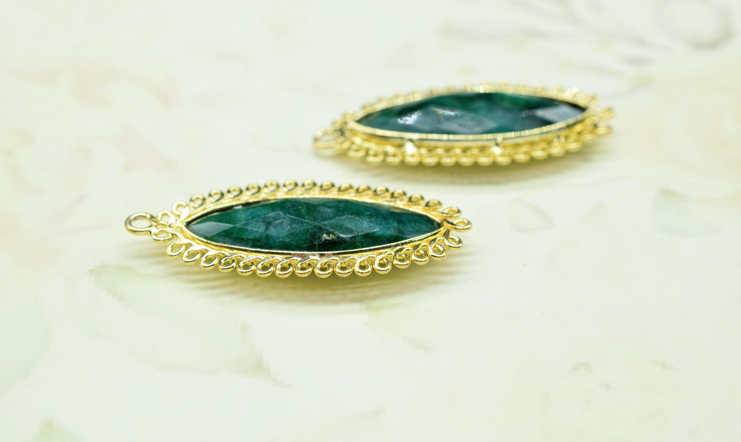 Emerald 10x30mm Marquise Bezel Charm,Single Bail Pendant,Handmade Jewellery Connectors,,Gemstone Brass Component,Handmade Connector,Gift