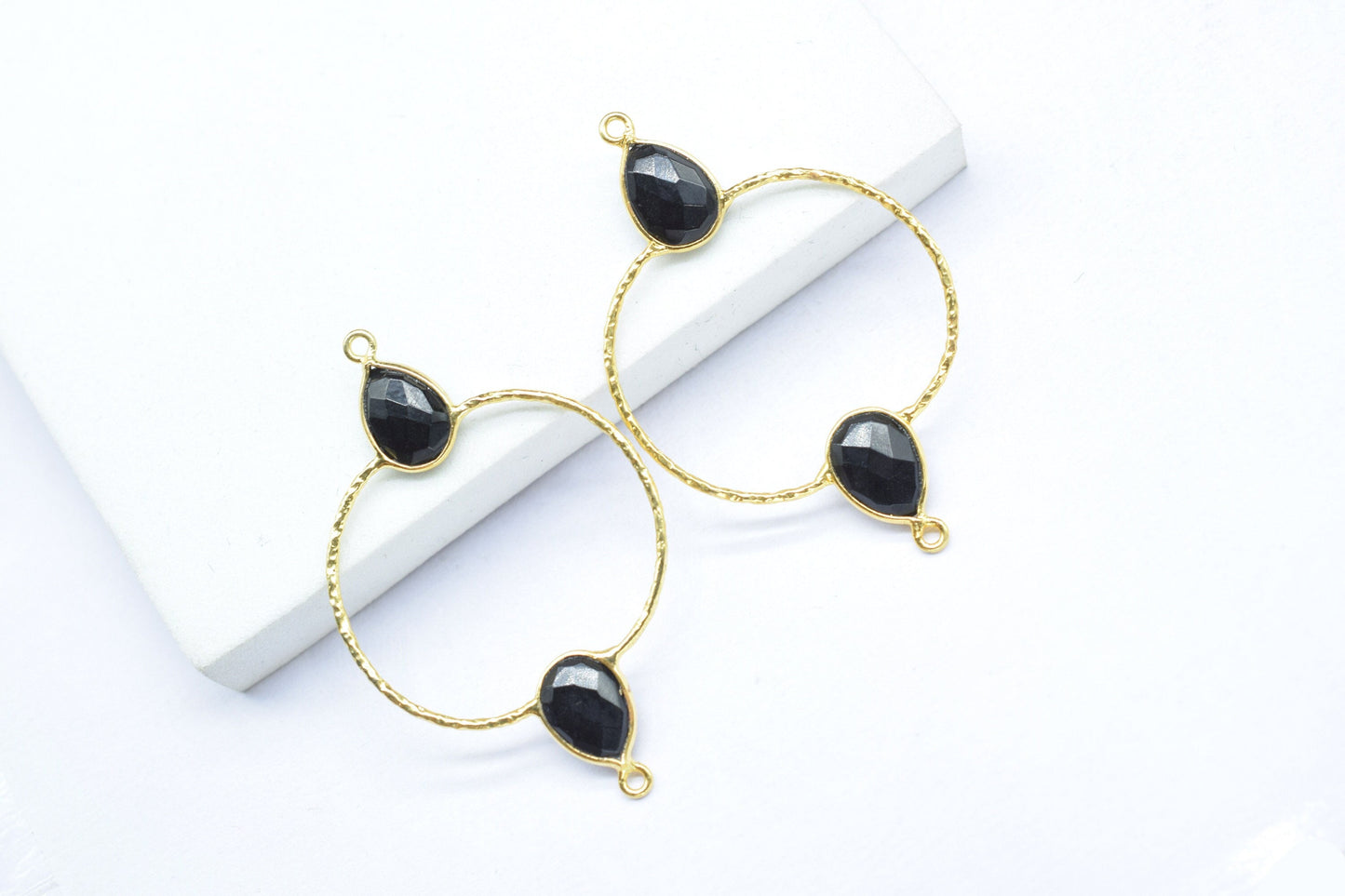 Black Onyx Double Bail Bezel Connector,Emerald jewellery,DIY Connector,Gemstone Jewelry Components,Gemstone Bezel Charms,Gold Plated Bezel