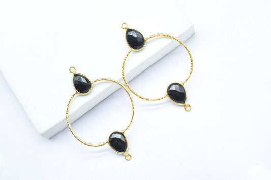 Black Onyx Double Bail Bezel Connector,Emerald jewellery,DIY Connector,Gemstone Jewelry Components,Gemstone Bezel Charms,Gold Plated Bezel