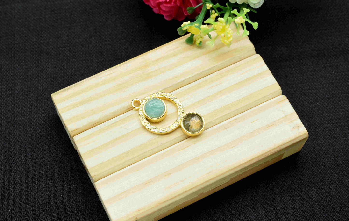 Amazonite + Labradorite   Pendant , Multi Gemstone Handmade Pendant , Gold Plated Connectors ,Single Bail Gemstone Connector Charm