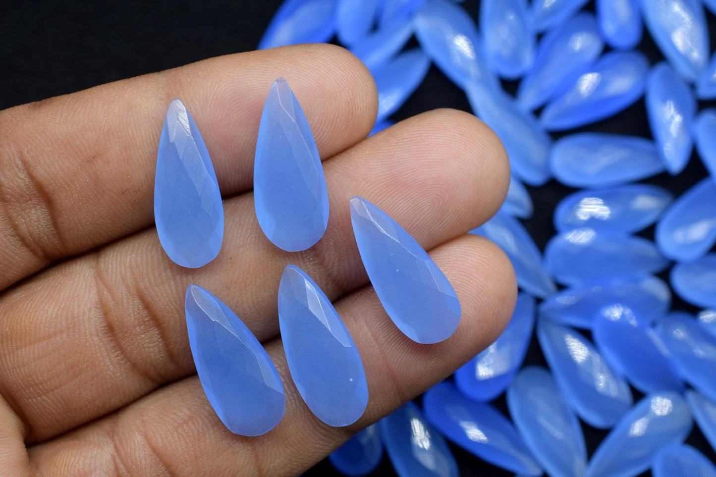 Blue Chalcedony 8X20mm Faceted Pear Shape Briolettes,Chalcedony Teardrop Briolettes,Blue Gemstone Briolettes,Blue Chalcedony Faceted Beads,