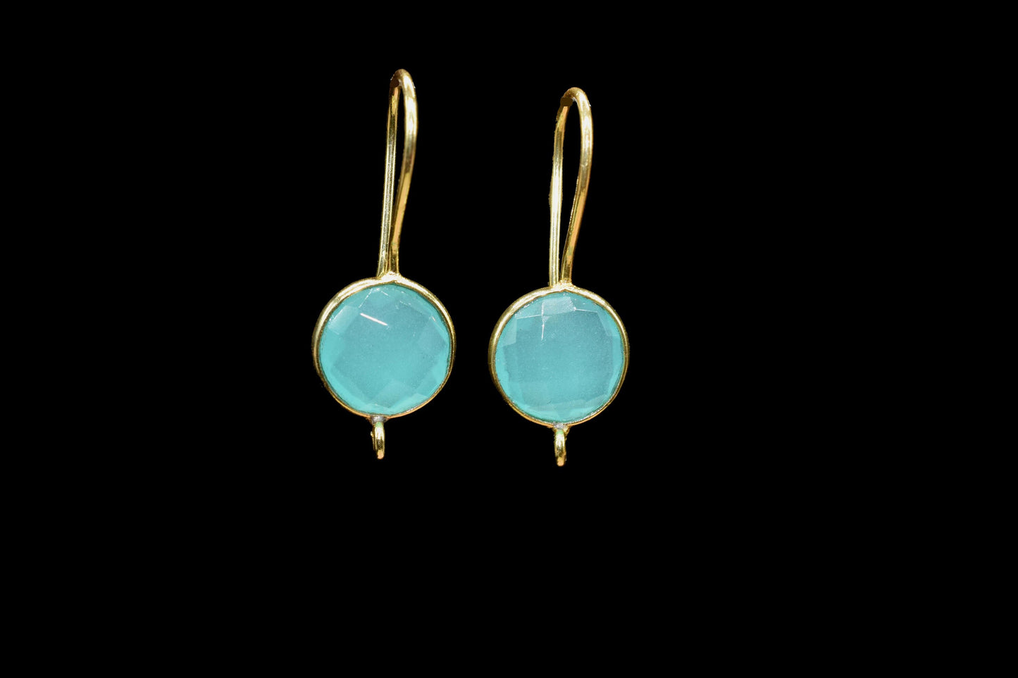 Aqua Chalcedony 10mm Round Earring Connector,Gemstone Studs Earring Connector,Gemstone Component,Finding Earring Connector, Aqua Chalcedony