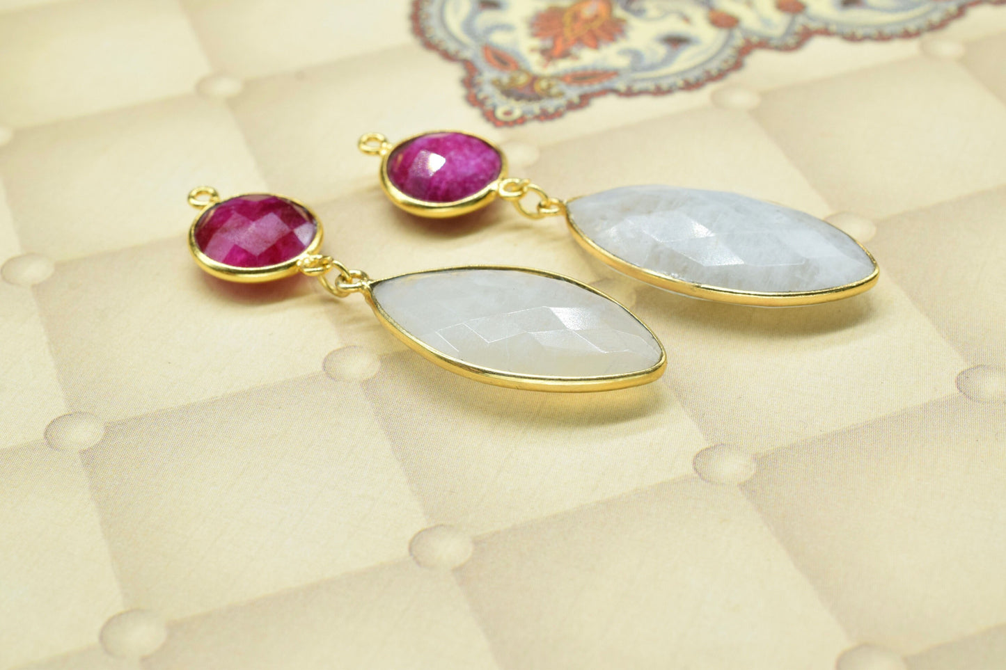 Ruby Component pendant,Dangle pendant Charms,Multi Stone Dangle Earring,Necklace Connector,Rainbow Gemstone Connectors,Handmade jewelry Gift