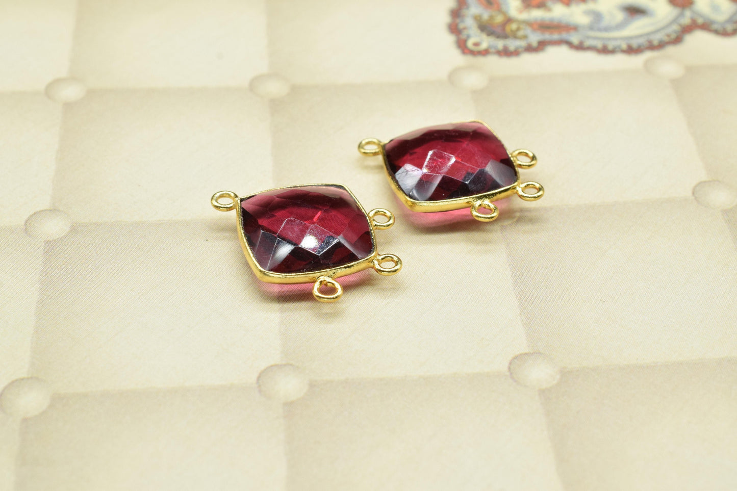 Pink Tourmaline Faceted single bail Charms Connector Jewelry,Pink Tourmaline Gold Plated bezel,Tourmaline 14mm Cushion shape Pendant,Gift