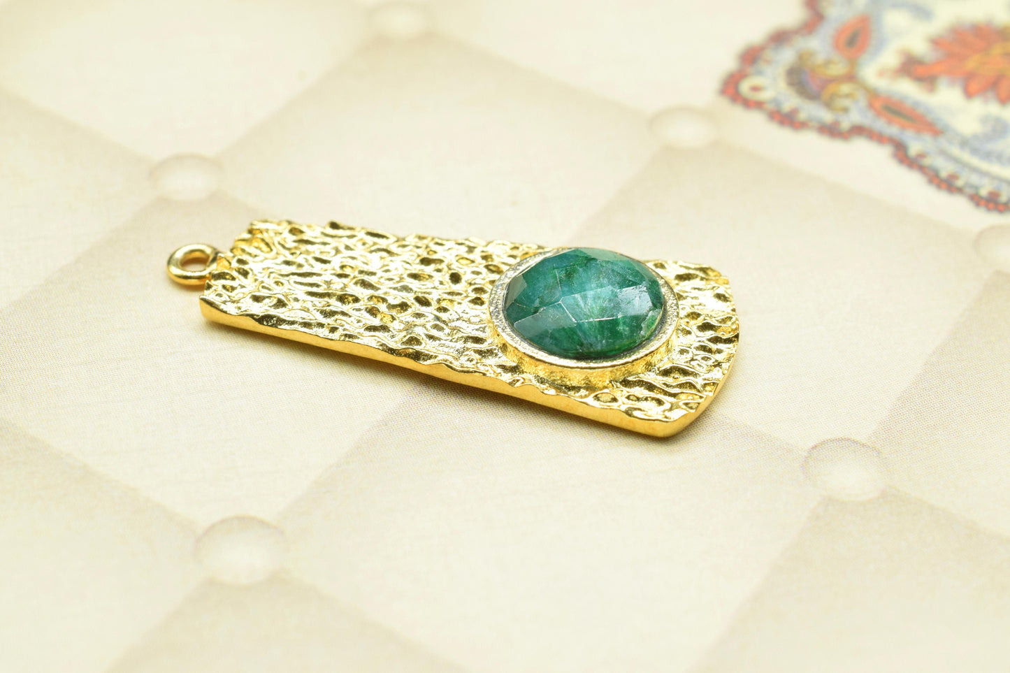 Emerald Pendant , Emerald Gemstone Handmade Pendant , Bulk Gemstone Pendant , Gold Plated Connectors ,Single Bail Gemstone Connector Charm