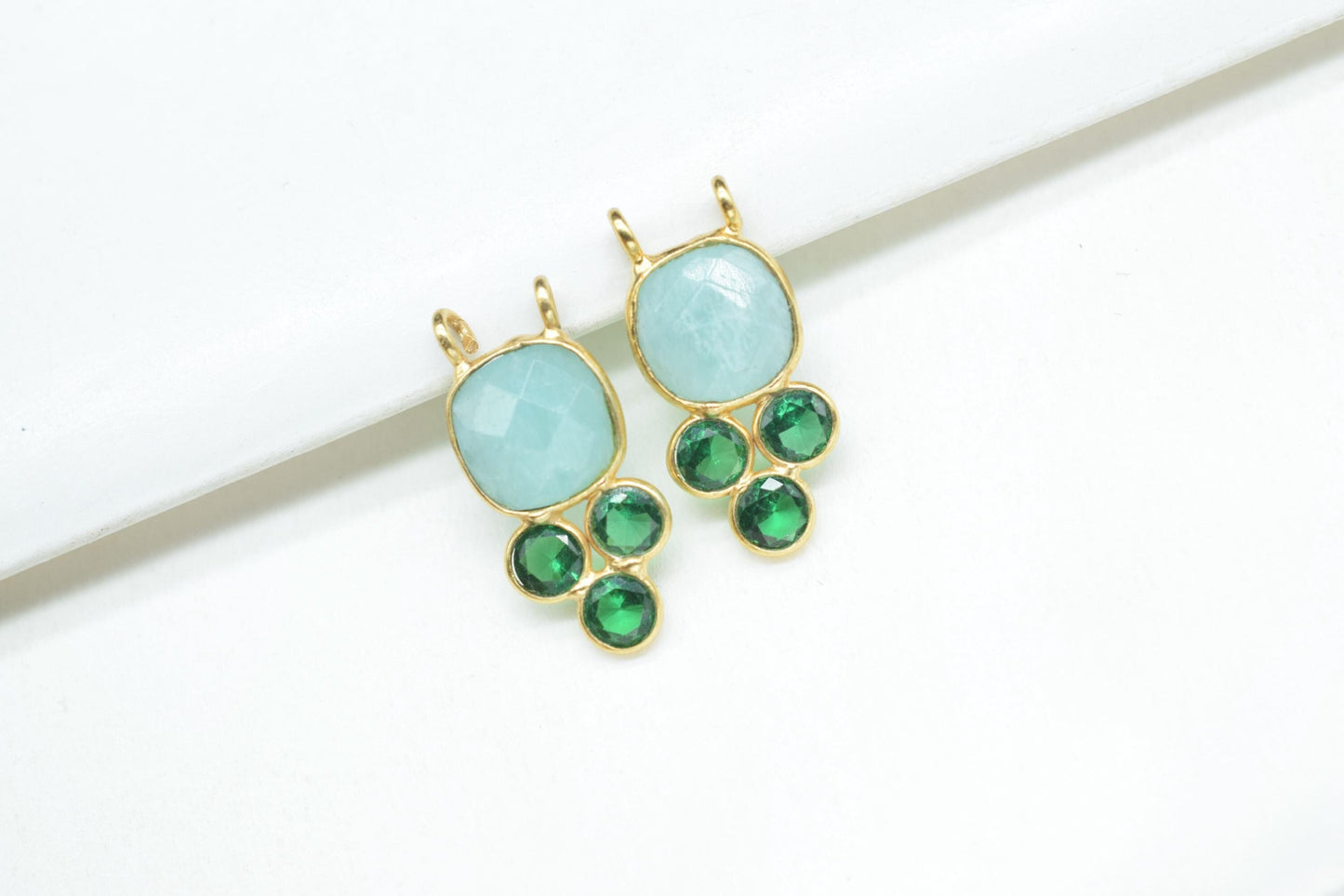 Natural Amazonite 8mm Cushion shape Bezel charms,Amazonite Pendant,Gemstone connector,Amazonite Jewelry,Cubic zirconia Bezel charm,p001