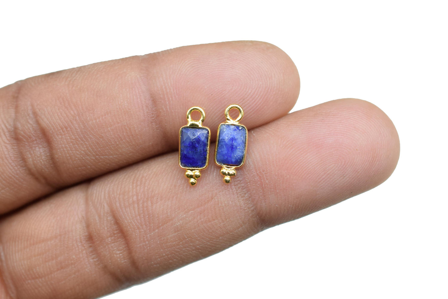 Gemstone Blue Sapphire Charms Pendant/Buguette Shape Pendant/Handmade Pendant/Tiny Pendant/Necklace Connector jewelry/B'day Gift
