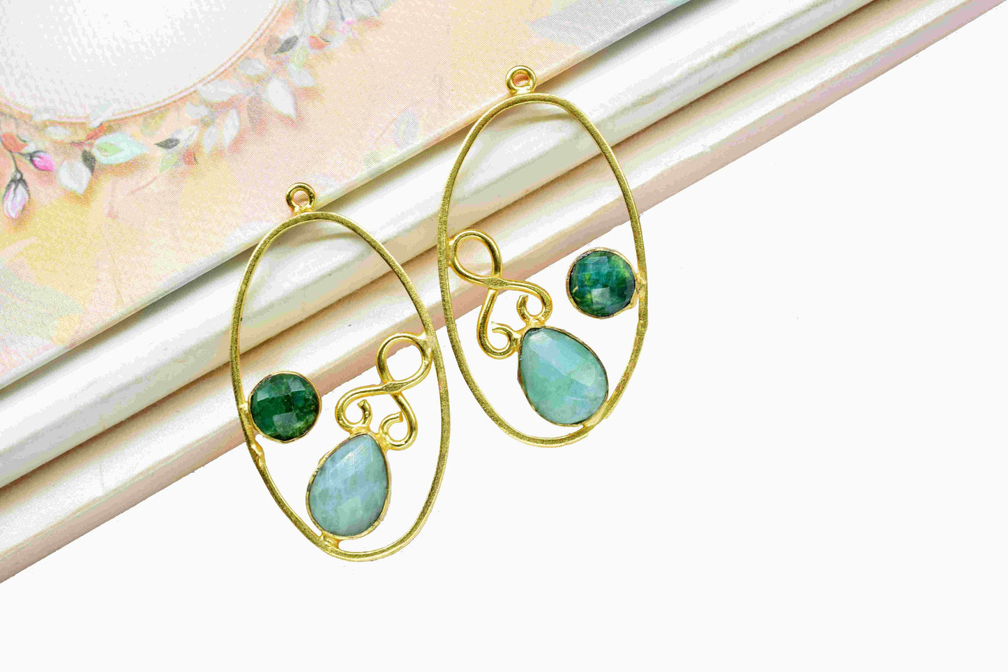 Multi Stone Component Jewelry,Emerald Gemstone Dangle Component,Amazonite 7x10mm Teardrop Component,Gemstone Earring,Finding Oval Necklace