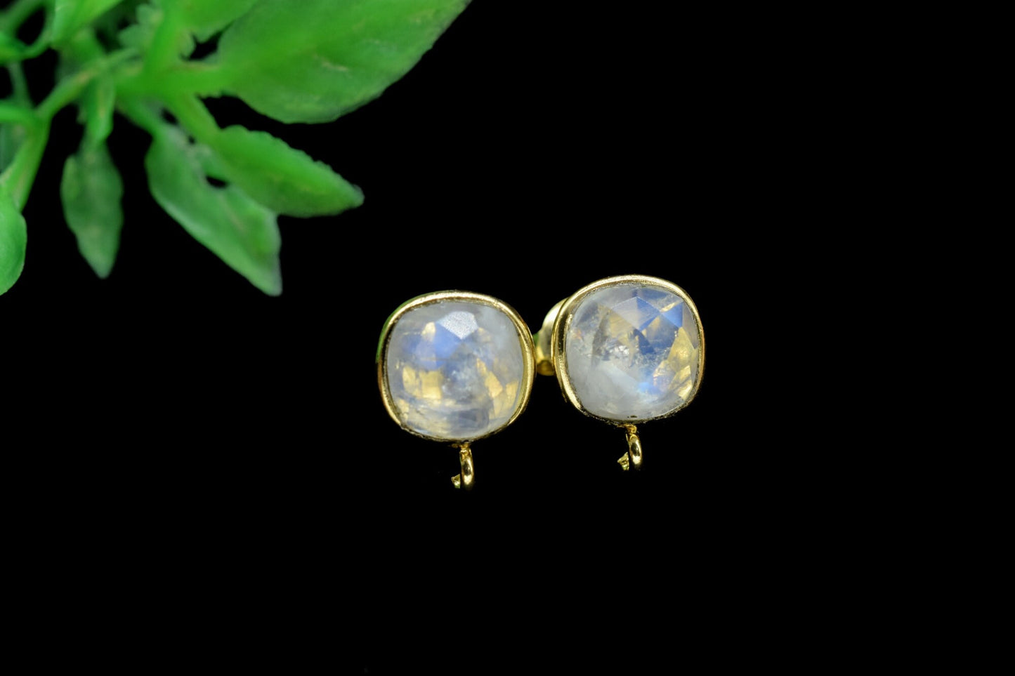 Moonstone 8mm Cushion Earring Connector,Jewelry Craft Supplies,Moonstone connectors post stud,Jewelry,Cushion Stud Connector,Jewelry Finding