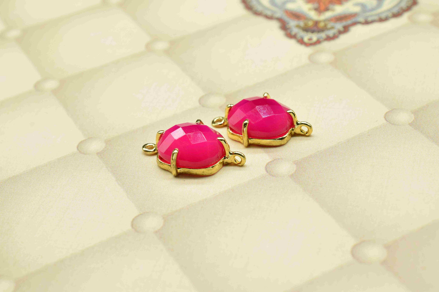 Pink chalcedony Prong Connector,double bail connector,Hot jewelry,Handmade Gemstone Bezel,Fuchsia Pink Cushion Bezel Connector Jewelry