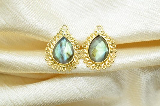 Labradorite 10x14mm Teardrop Charm,Gemstone Bezel Charm,Handmade Jewellery Connector,Single Bail Pendant,Labradorite Pendant,Necklace Charms