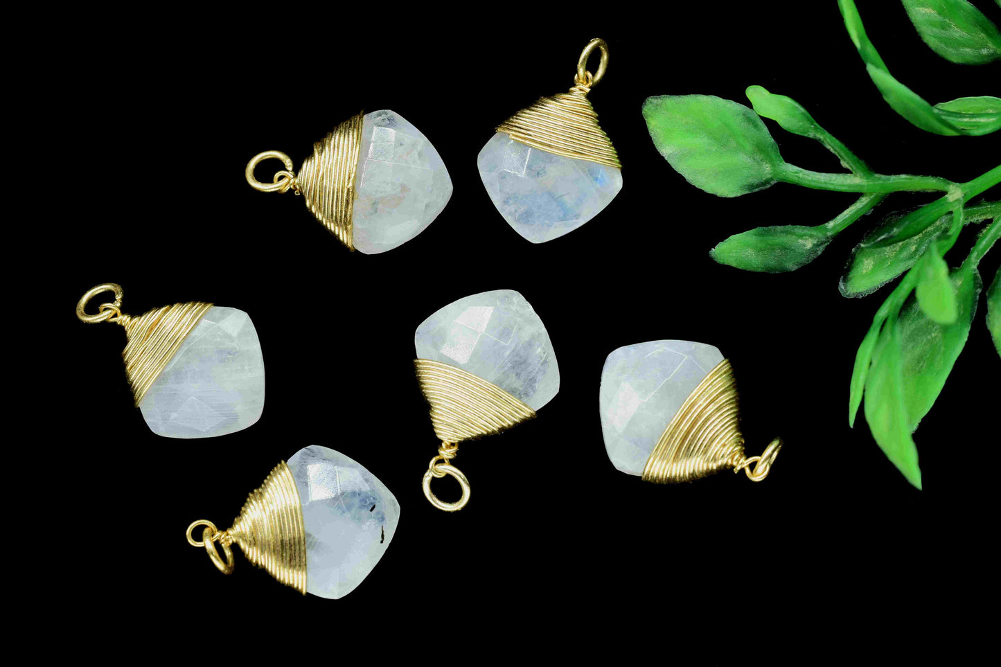 Moonstone 12mm Square Faceted Connector, Gemstone Wire Wrapped Pendant, Loop Connector,Pendant Jewelry,Wire Wrapped Necklace,Rainbow jewelry