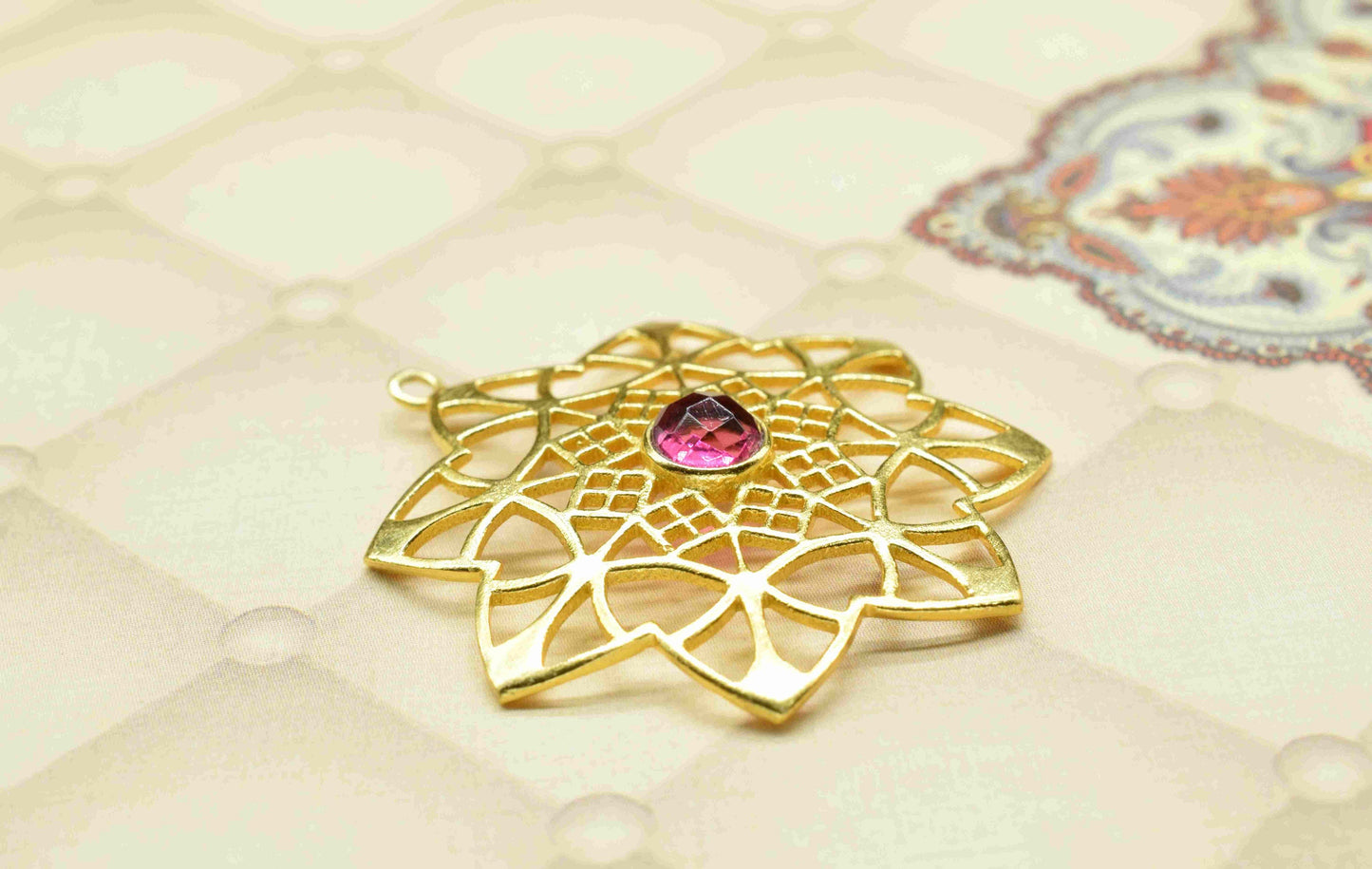 Pink Tourmaline Gemstone Component, Single Bail Charm , Pink Tourmaline Connector Pendant, Gold Plated Connectors ,Pendant,Earring Component