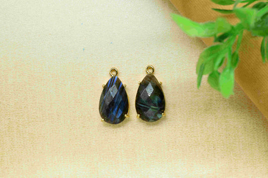 Labradorite Prong Setting Earring Connectors,Jewelry Making Supplies,Labradorite Charms Pendants,Brass Jewelry Findings,Labradorite Teardrop