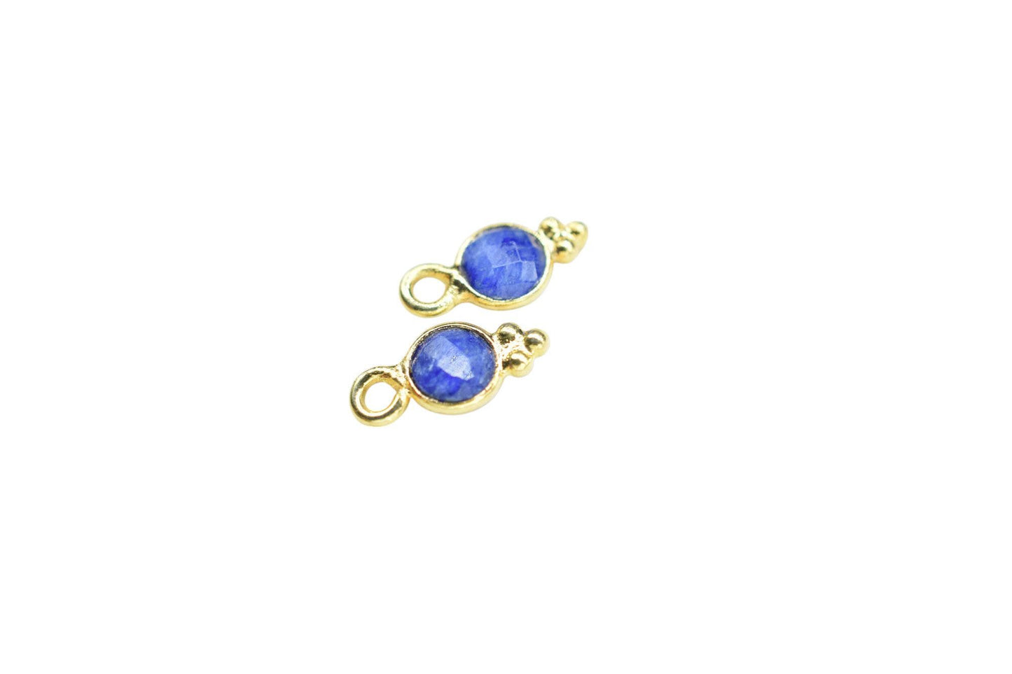 Blue Sapphire Charms Connector/Handmade Jewelry/Gold Plated Connector/Tiny Pendant/Blue Sapphire Pendant/Round Shape Connector/B'day Gift