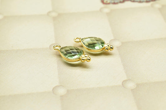 Green Amethyst Quartz 7x10mm Pear Shape charms,Green Amethyst Single Bail Pendant,Amethyst Gemstone Brass Charms Gold Plating Jewelry Making
