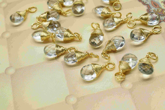 Crystal Quartz Faceted Connector,7x10mmTeardrop Connector,Pendant Jewelry,Gemstone Wire Wrapped Pendant,Wire Wrapped Necklace,Quartz Jewelry