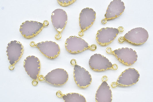 Rose Quartz Teardrop Pendant Charms,Handmade Cabechon Pendant,Necklace Connector,Charms Jewelry,Gemstone Electroplated,Single Bail Connector