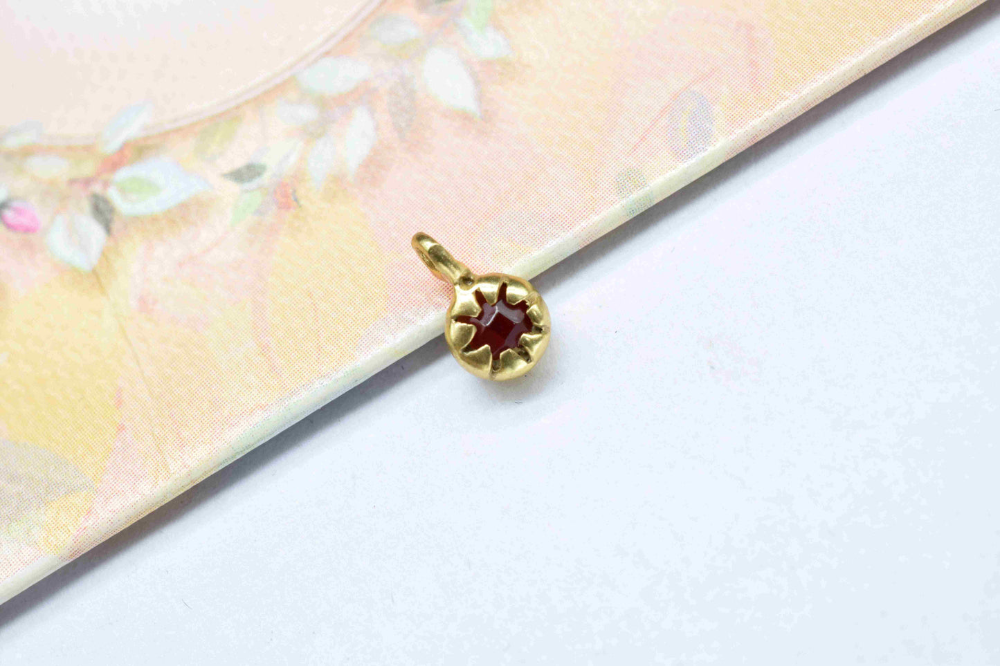 Garnet Gold Plating Single Bail Jewellery,Garnet October Birthstone Necklace Connectors,Garnet Gemstone 5mm Round Shape Pendant Jewelry,Gift
