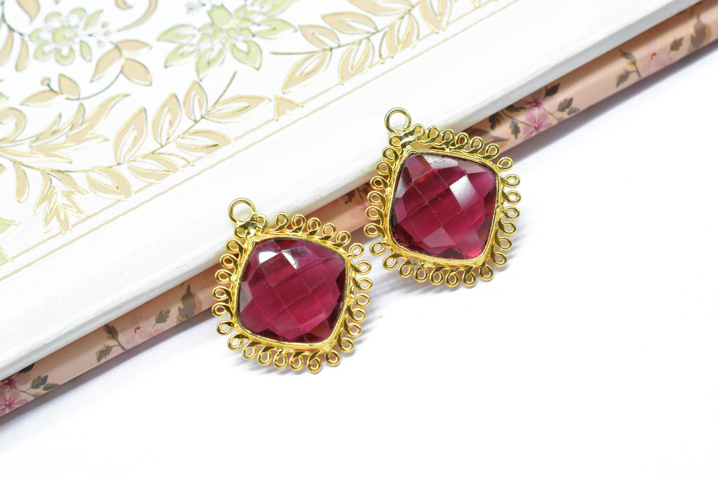 Pink Tourmaline 14mm Cushion Bezel Charms,Gemstone Single Bail,Component charm,Handmade Jewellery Connectors,Boho Pendant Charm,Bday Gift