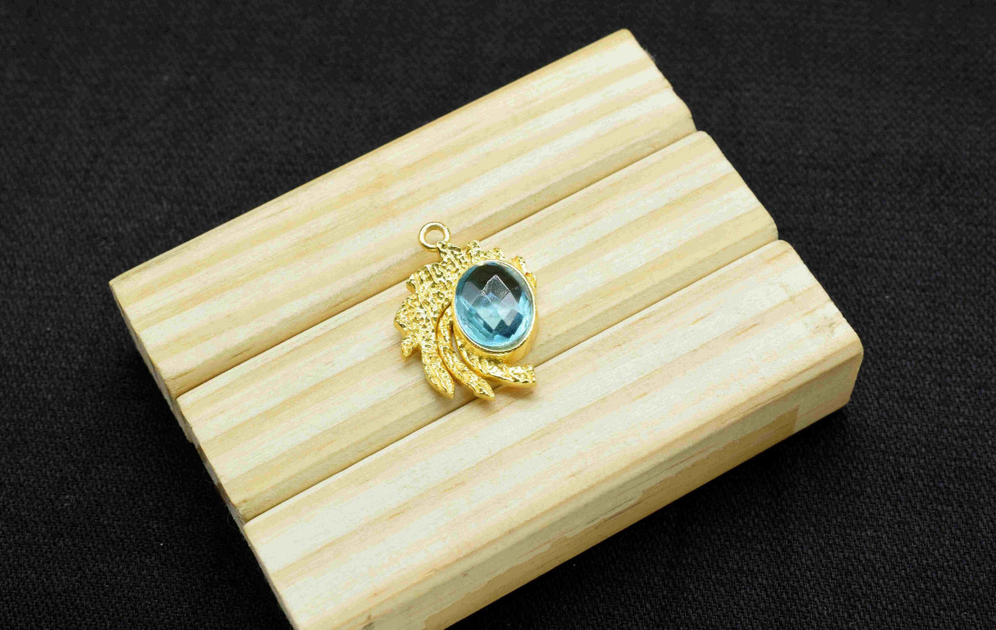 Sky Topaz Pendant ,  Gemstone Handmade Pendant , Bulk Gemstone Pendant , Gold Plated Connectors ,Single Bail Gemstone Connector Charm