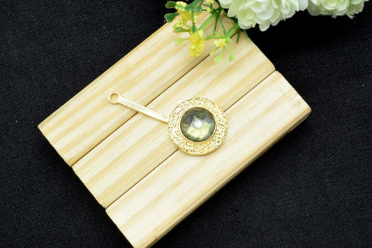 Labradorite Pendant , Labradorite Gemstone Handmade Pendant ,Single Bail Checker Cut Gemstone Connector, Gold Plated Connectors