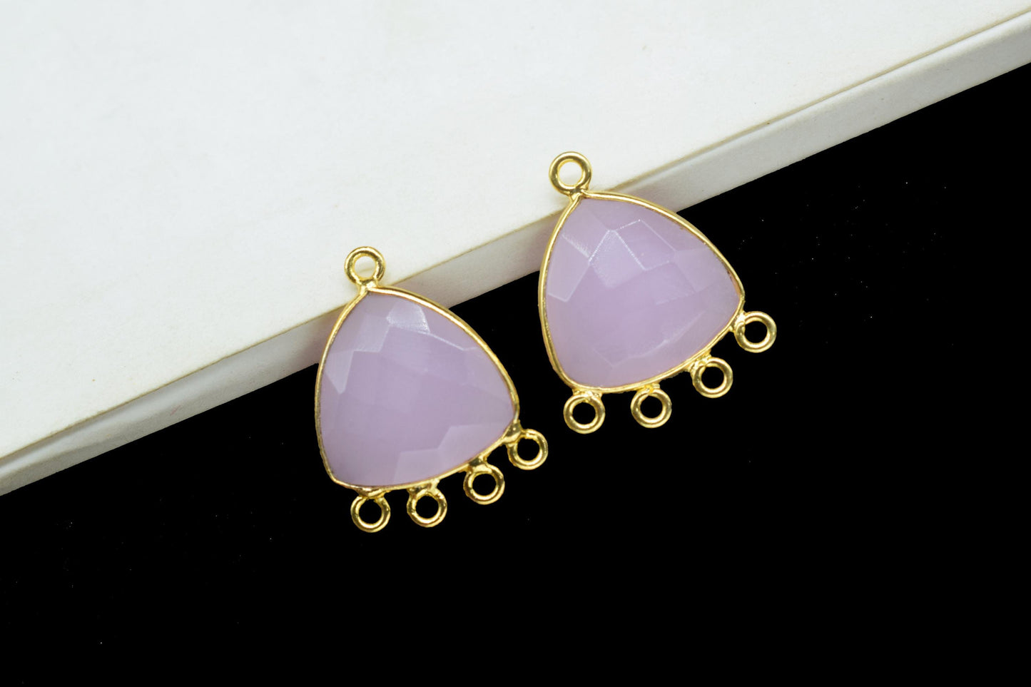 Rose Quartz 15mm Triangle Bezel Connector/Gold Plated Jewelry/Women Jewelry/Connector Jewelry/Handmade Connector/Connector Jewelry/Gift