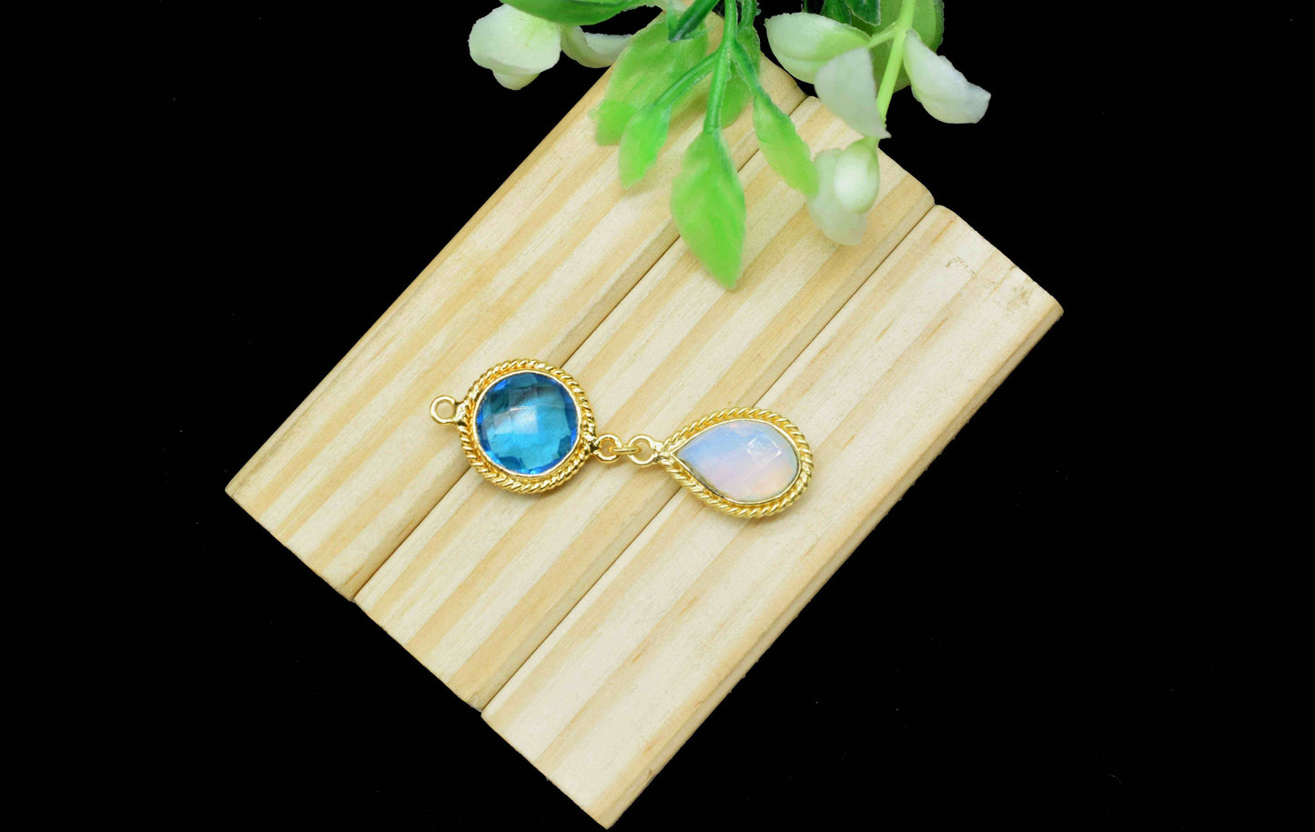 Blue Topaz  Pendant Charms , Opalite Dangle Earring Component , Multi Gemstone Dangle Earring , Component Jewelry , B'day Gift