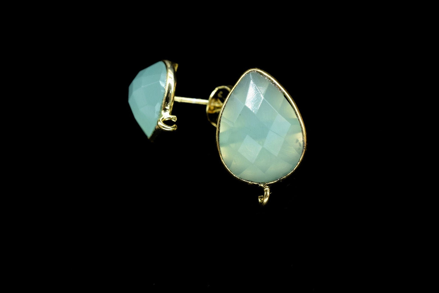 Aqua Chalcedony Earring Connector,Jewelry Making,Ear Post Studs Connector,Single Bail Earrings Connector,Finding Earring Connector,Gift