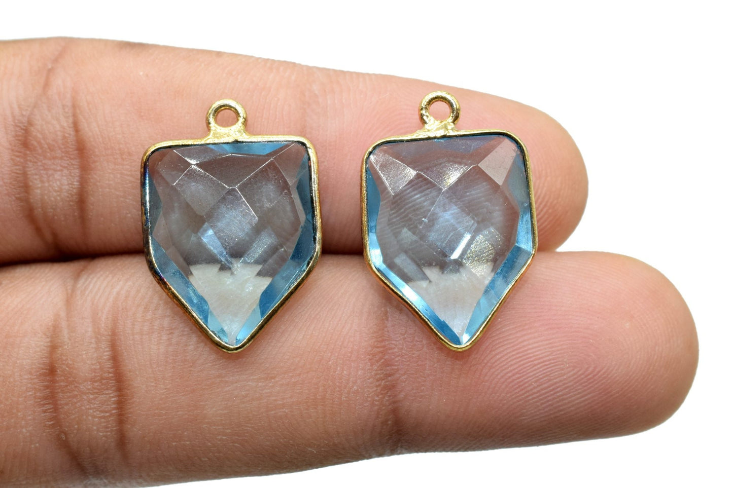 Sky Topaz 13x17mm Bezel charm,Sky Topaz fancy pendant,Sky Topaz Gold Plated bezel,jewelry making charms crafts,December Birthstone,Sky Topaz