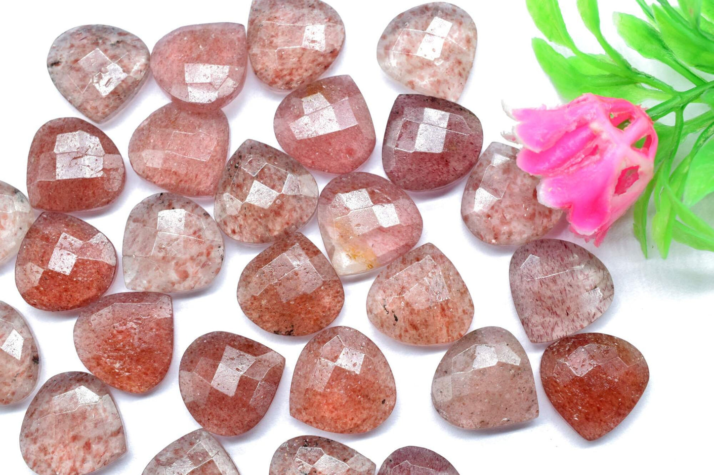 Pink Strawberry 14mm Heart Shape Briolettes,Pink Strawberry Faceted Briolettes,Pink Gemstone Bead,Jewelry Making Bead,Pink Strawberry Beads,