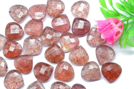 Pink Strawberry 14mm Heart Shape Briolettes,Pink Strawberry Faceted Briolettes,Pink Gemstone Bead,Jewelry Making Bead,Pink Strawberry Beads,