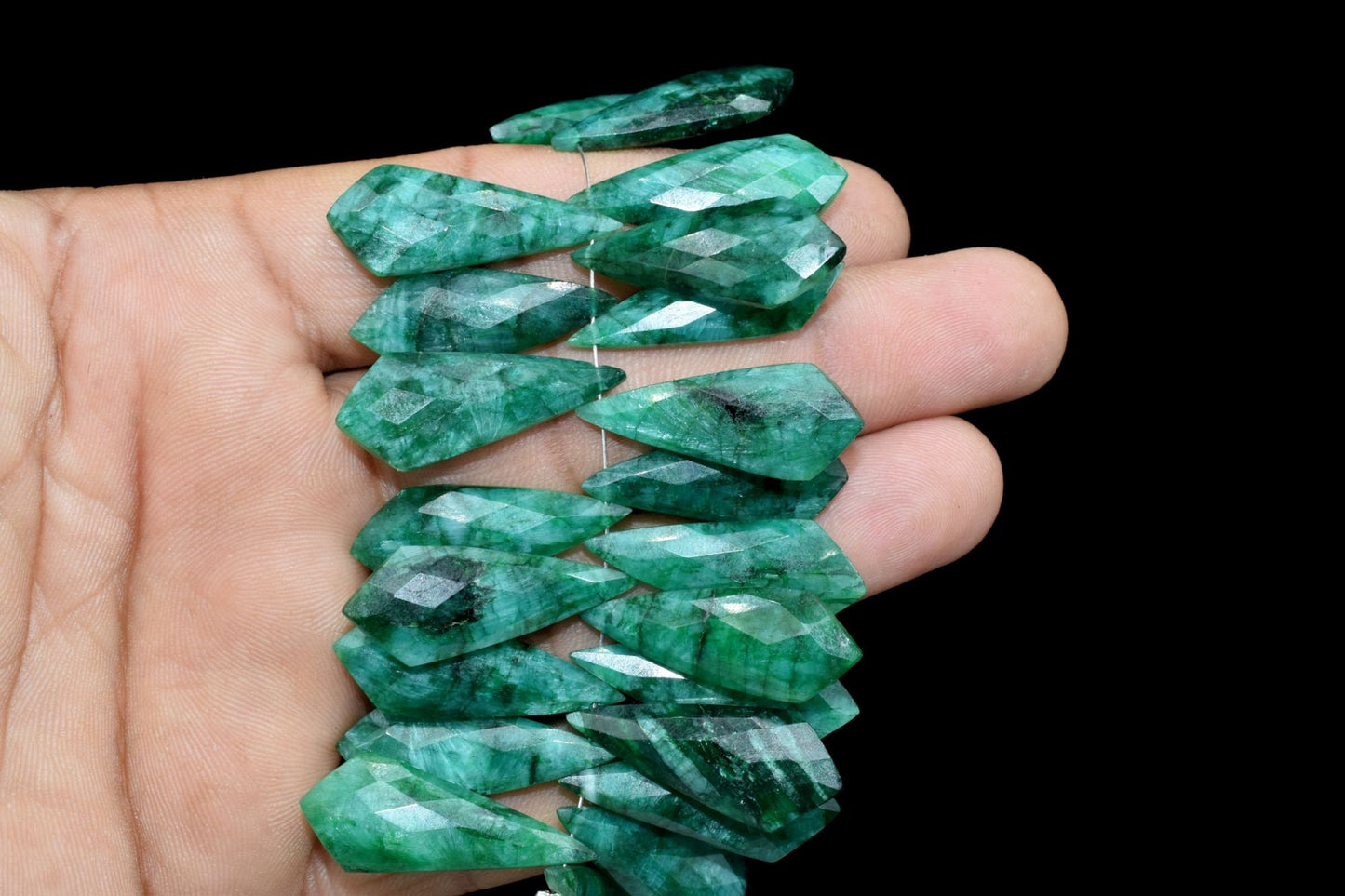 Emerald Faceted Pear Shape Briolettes,Emerald Long Pear Beads,12x27mm Fancy Briolettes,Gemstone Briolettes,Fancy Shape Briolettes,Emerald