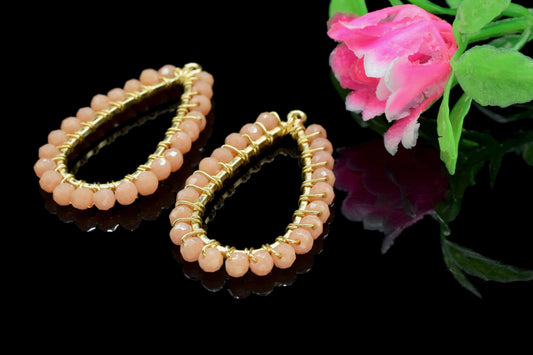 Peach Moonstone Gemstone Earrings Components,-Handmade Earrings,Dangle Earring Components -Findings Earring Components- Connector Jewelry,