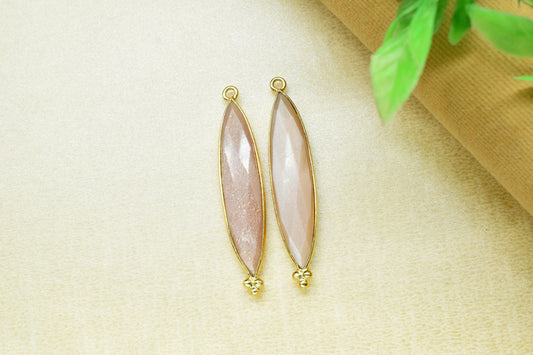Peach Moonstone 7x34mm Marquise Shape Pendants,Peach, Moonstone Gemstone Charms Pendant,Peach Gemstone Gold Plating Single Bail Jewelry,Gift