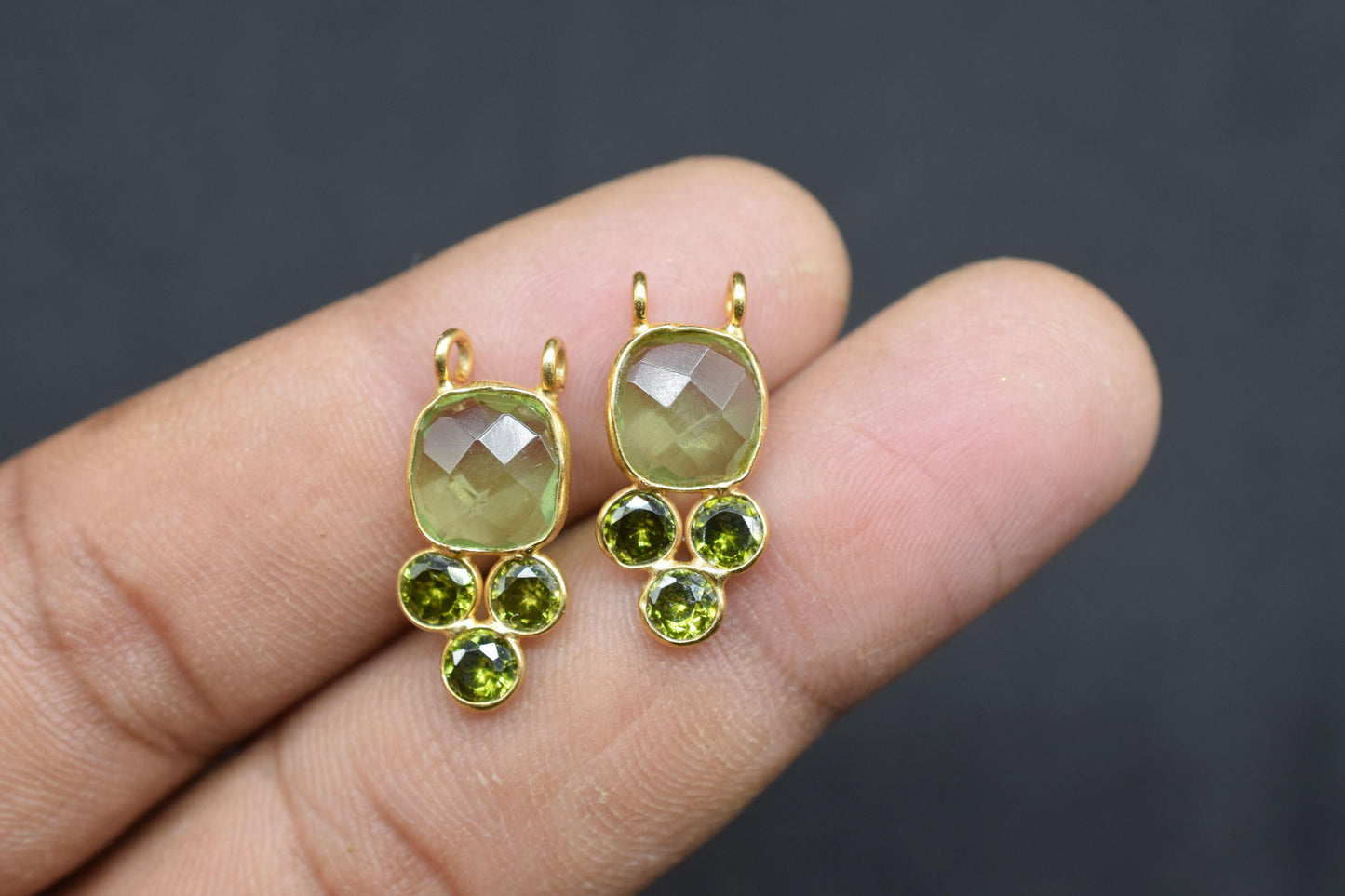 Green Amethyst 8mm Cushion shape Bezel charms,Amethyst Pendant,Gemstone connector,Green Amethyst Jewelry,Cubic zirconia Bezel charm,p001