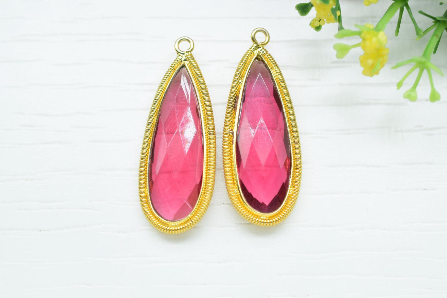 Pink Tourmaline 10x30mm Charms,Gemstone Bezel connector,Single Bail Pendant Charm,Handmade pendant Jewelry,Teardrop Charms connector,Gift