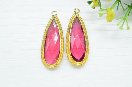 Pink Tourmaline 10x30mm Charms,Gemstone Bezel connector,Single Bail Pendant Charm,Handmade pendant Jewelry,Teardrop Charms connector,Gift